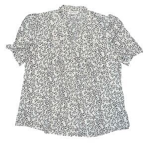 MOD BOUTIQUE Cream & Black leaf Print V-Neck Blouse L